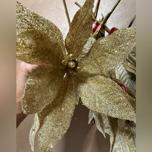 Gold Glitter Poinsettia Decoration NWT Hobby Lobby x 10